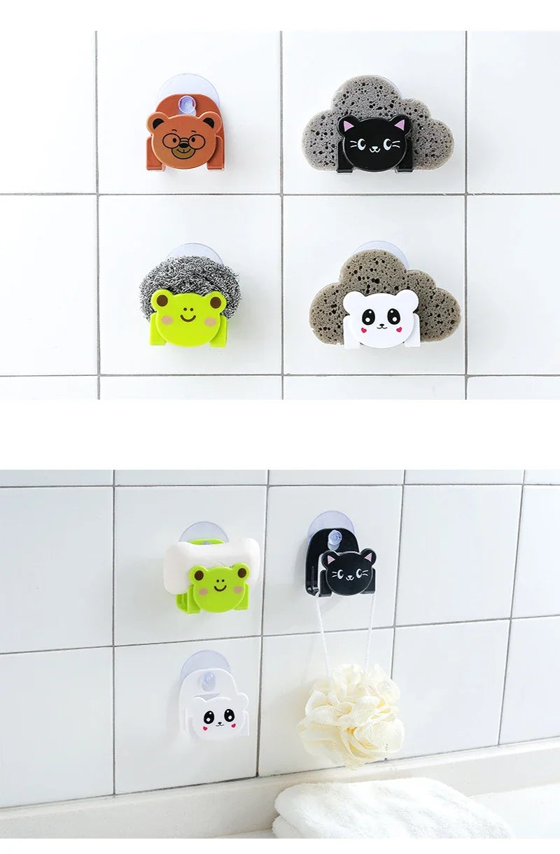 Suction Cup Sink Sponge Holder Sponge Drain Rack Kitchen Storage Hanger Punch Free Kitchen Tool Sink Rag Dishcloth Storage Rack
