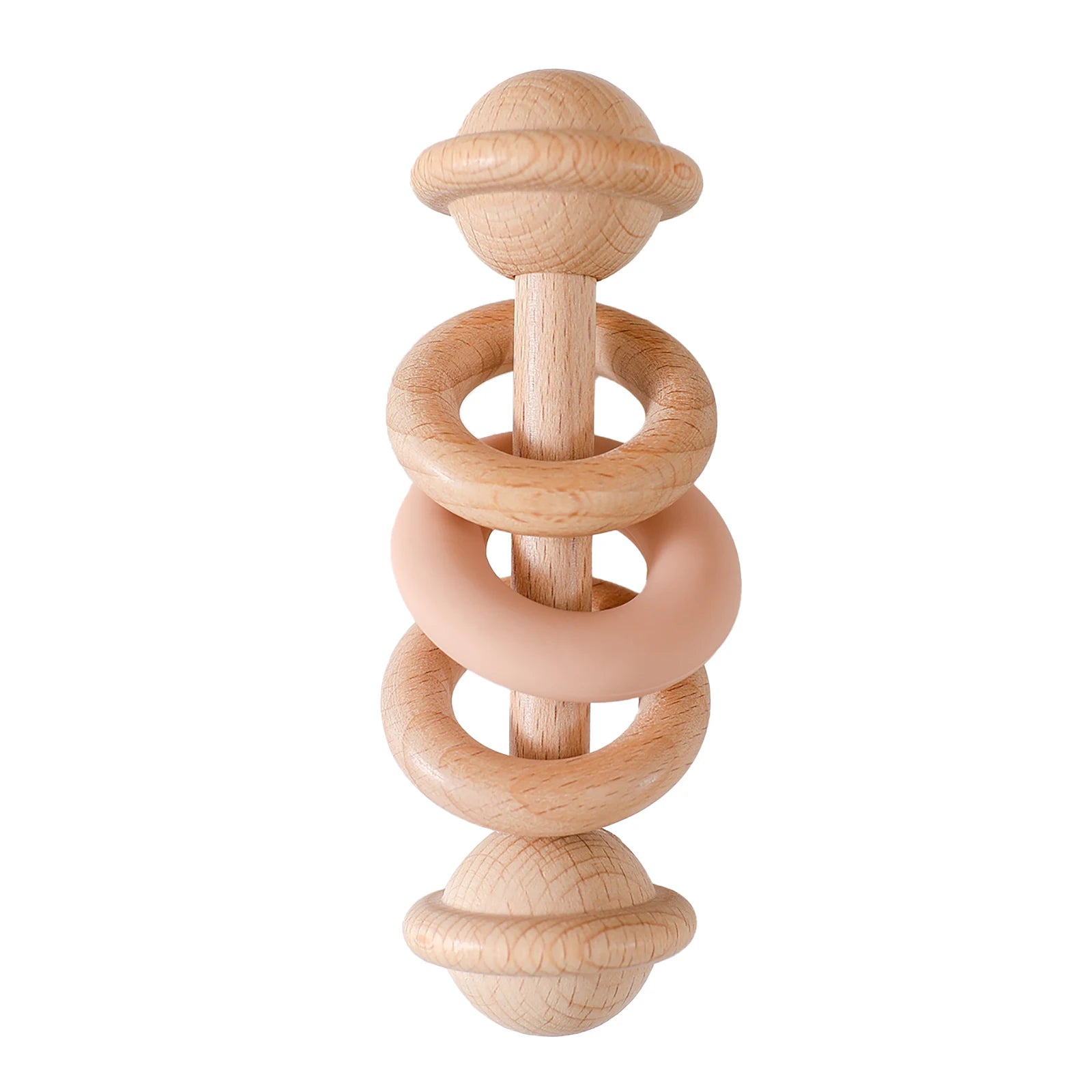 Wooden Rattle Silicone Ring — Sensory Baby Toy | 0-12 Months Gift