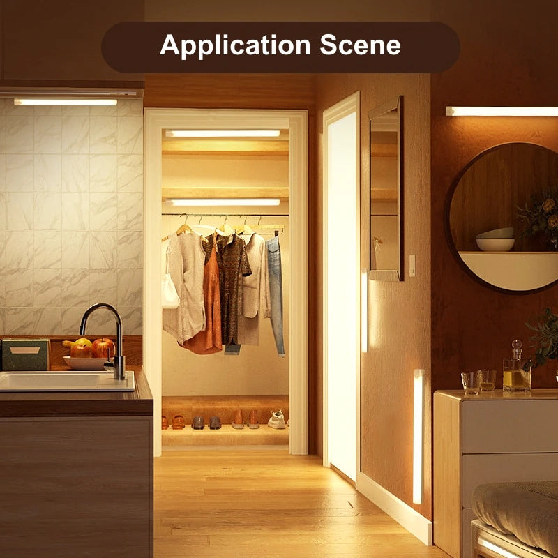 USB Rechargeable Motion Sensor LED Bar Light Induction Night Light Wireless Cordless Magnetic Cabinet Lamp for Bedroom Kitchen