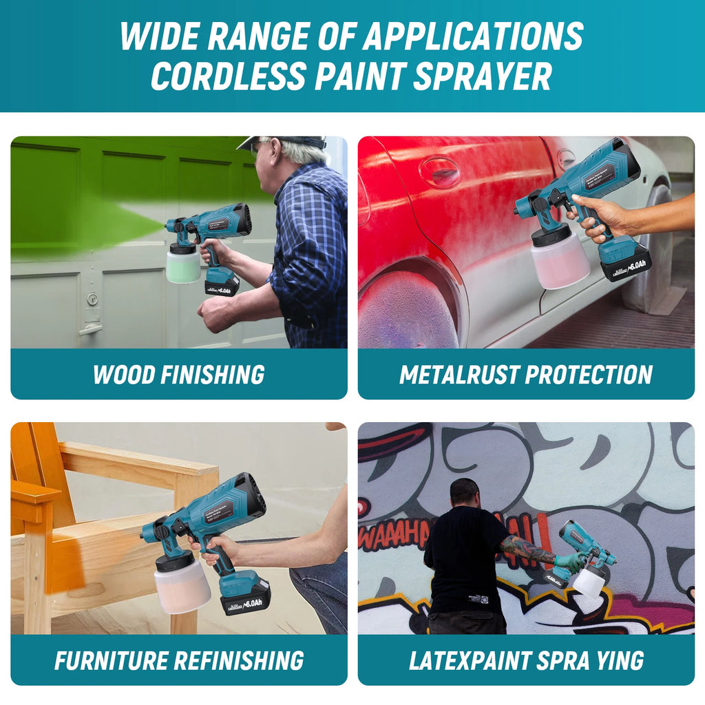 1000ML Cordless Paint Sprayer For Car Home Windows Tool Rechargeable Spray Gun Auto Furniture Steel For Makita 18V Battery