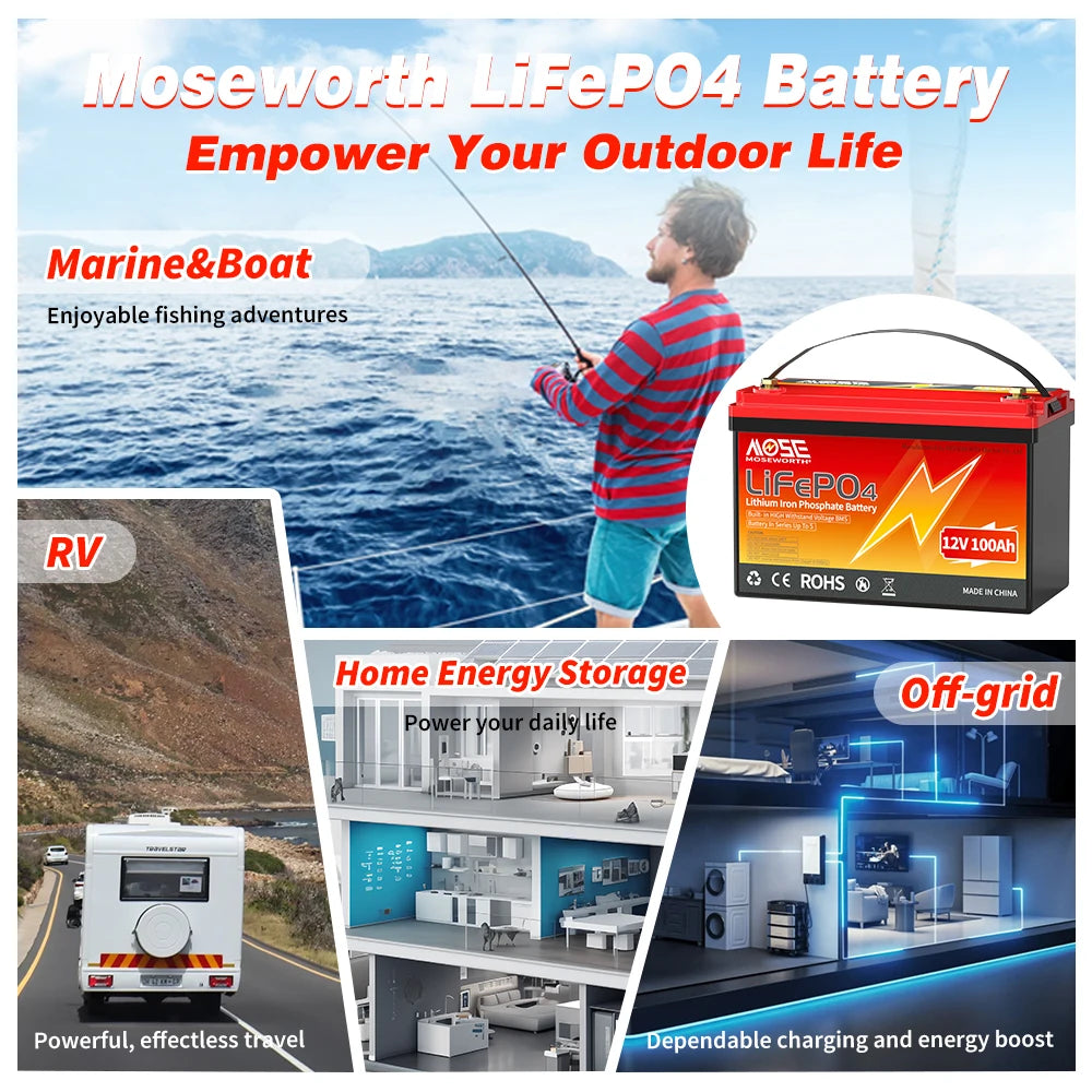 Batería LiFePO4 12V 6Ah-300Ah con BMS | Recargable | Solar y Ciclo Profundo 🔋