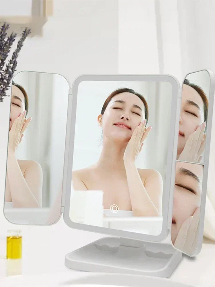 Espejo Maquillaje Plegable 3 Paneles con Luces LED | Luz de Relleno Inteligente | Tocador y Dormitorio - Firu Total Sales