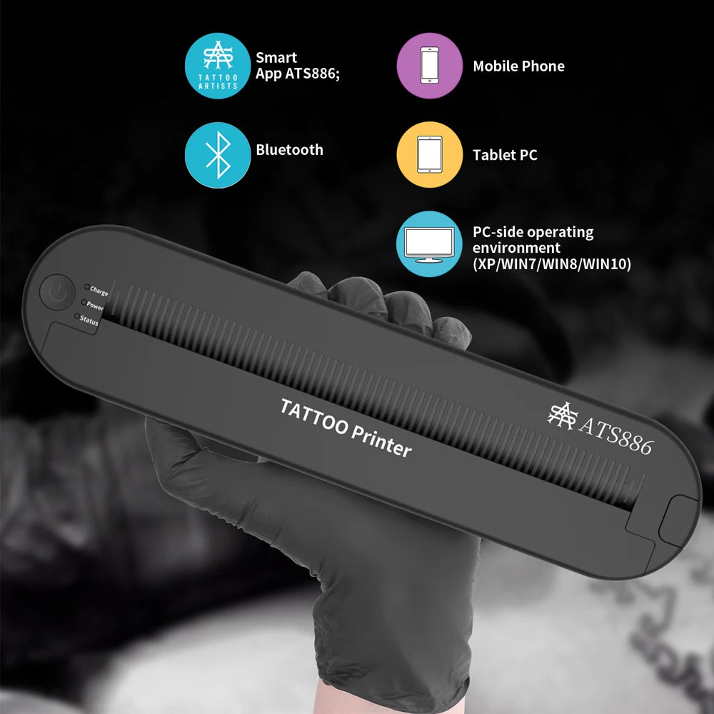 Yilong Ats886 Tattoo Printer Wireless Tattoo Stencil Printer Professional Thermal Transfer Bluetooth Portable Printer Copier