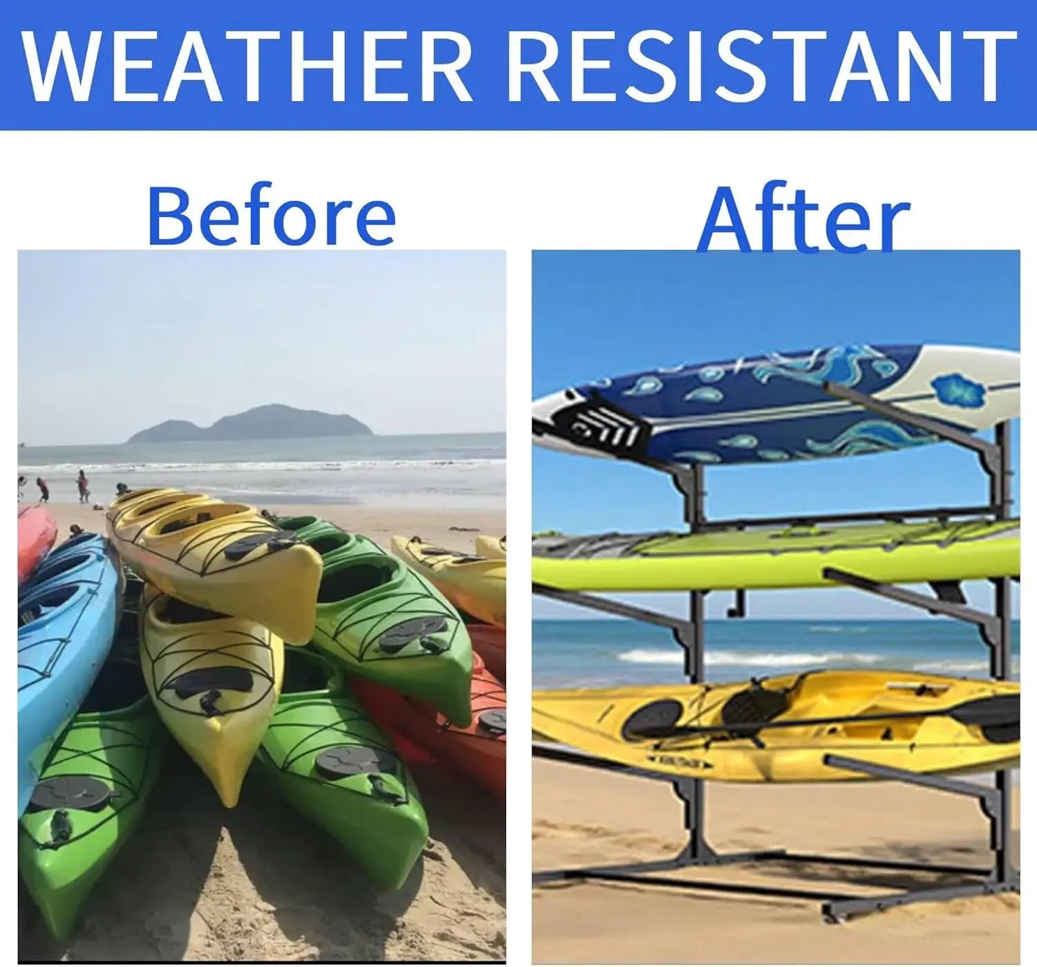 3/4 Tier Kayak Storage Rack, Heavy-Duty Metal Multifunctional Floor Holder For Canoe Surfboard Paddleboard