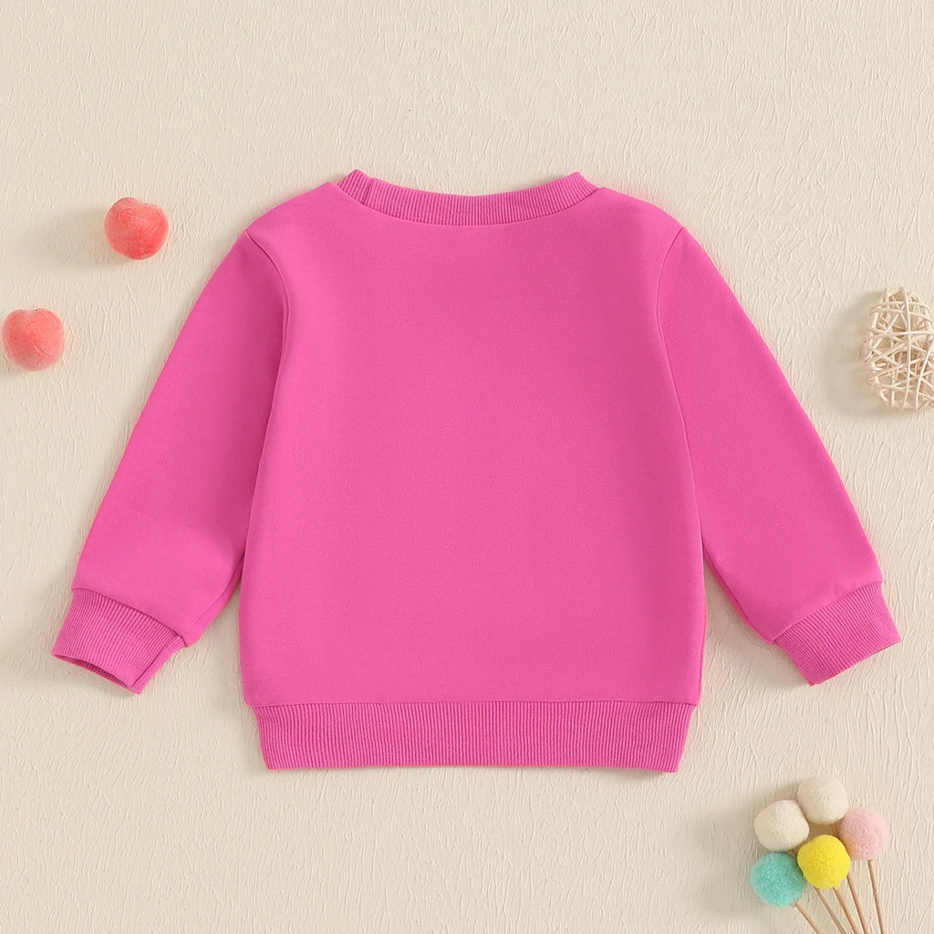 2024Winter Toddler Baby Girls Warm Round Neck Long Sleeve Pullover Sweatshirt Fashion Embroidery Letter Pink Pullover Loose Tops - Firu Total Sales