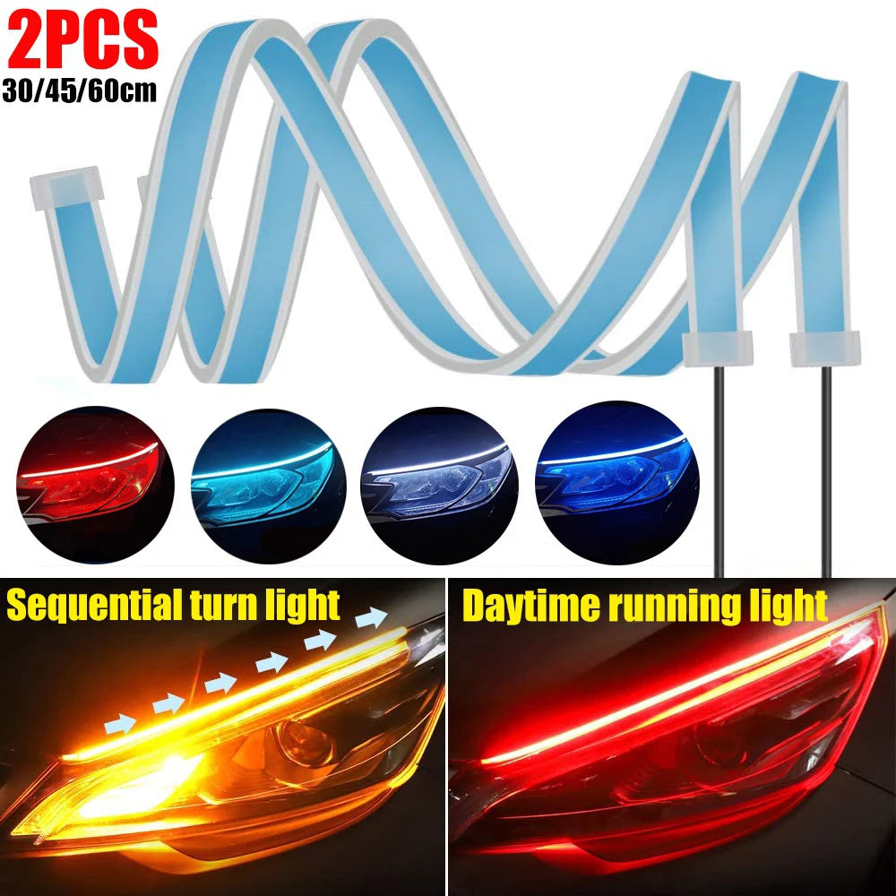 Par Tiras LED DRL 12V | Intermitente Secuencial Switchback | 30/45/60cm | Impermeable | Universal Auto