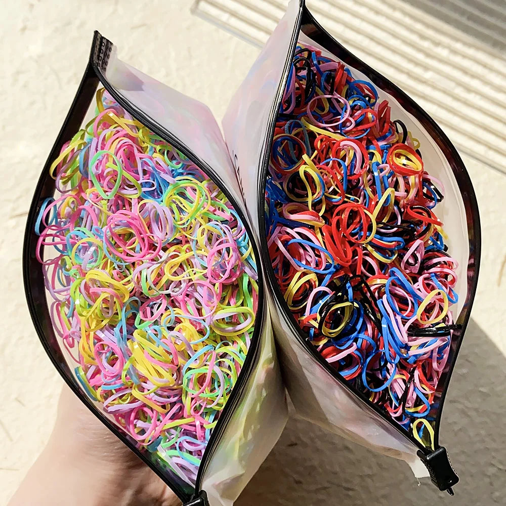 500pcs Ligas de Cabello Coloridas para Niñas | Desechables | Coleta y Diadema 🌈