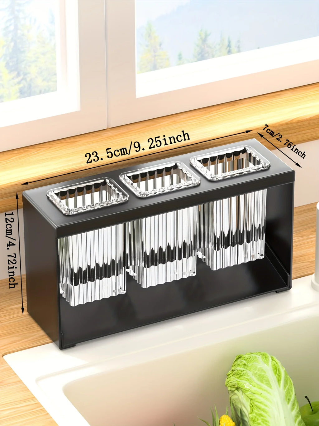 1pc Multifunctional Drain Rack with Built-in Storage Box for Kitchen Utensils Forks Spoons Knives