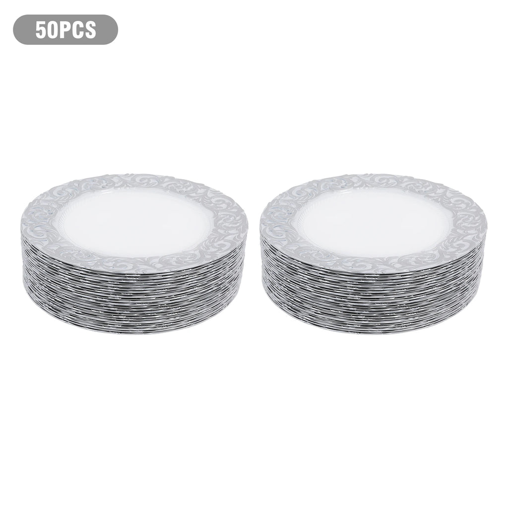 50Pcs Round Plastic Charger Plates 13In Decorative Service Plate With Patterned Reusable For Birthday Parties, Weddings
