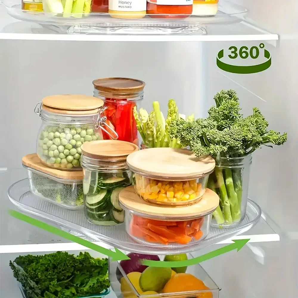 1 Piece Storage Tray, 360-Degree Refrigerator Storage Rotating Tray, Used for Kitchen Spice Jars and Sundry Storage Turntable
