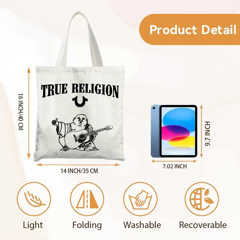 T-True Religion Storage Bags Canvas Tote Bag Double-Sided Print Fashion Shoulder Shopping Bag Gift Handbags
