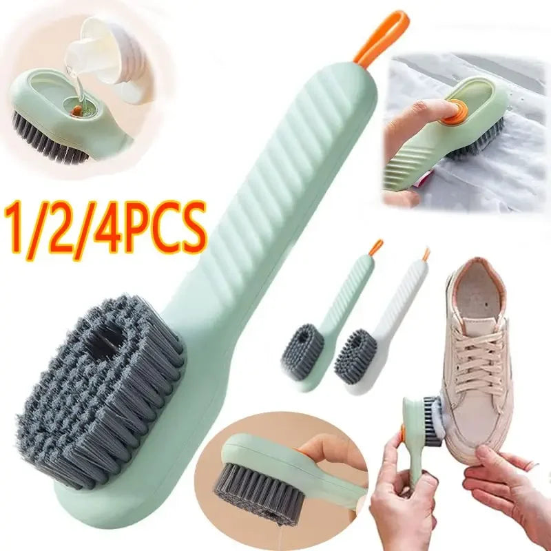 Household Shoe Cleaning Brush With Soap Dispenser Soft Hard Bristle Kitchen Scrubber Multitool For Carpet Bathroom Sneakers