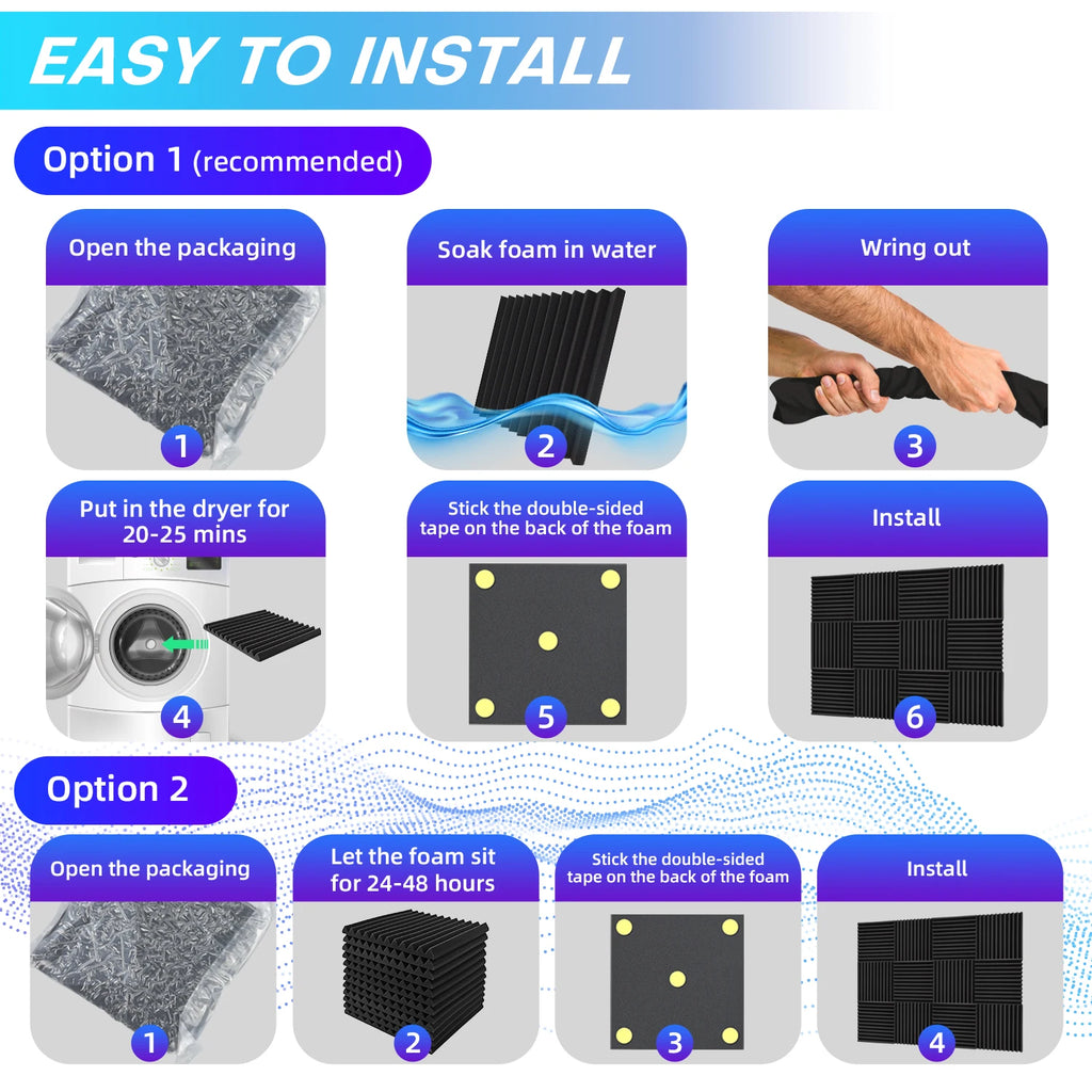 96 Pack Sound-Absorbing Foam Acoustic Foam Panels Wall Soundproofing Studio Acoustic Treatment Sound Absorbing Material