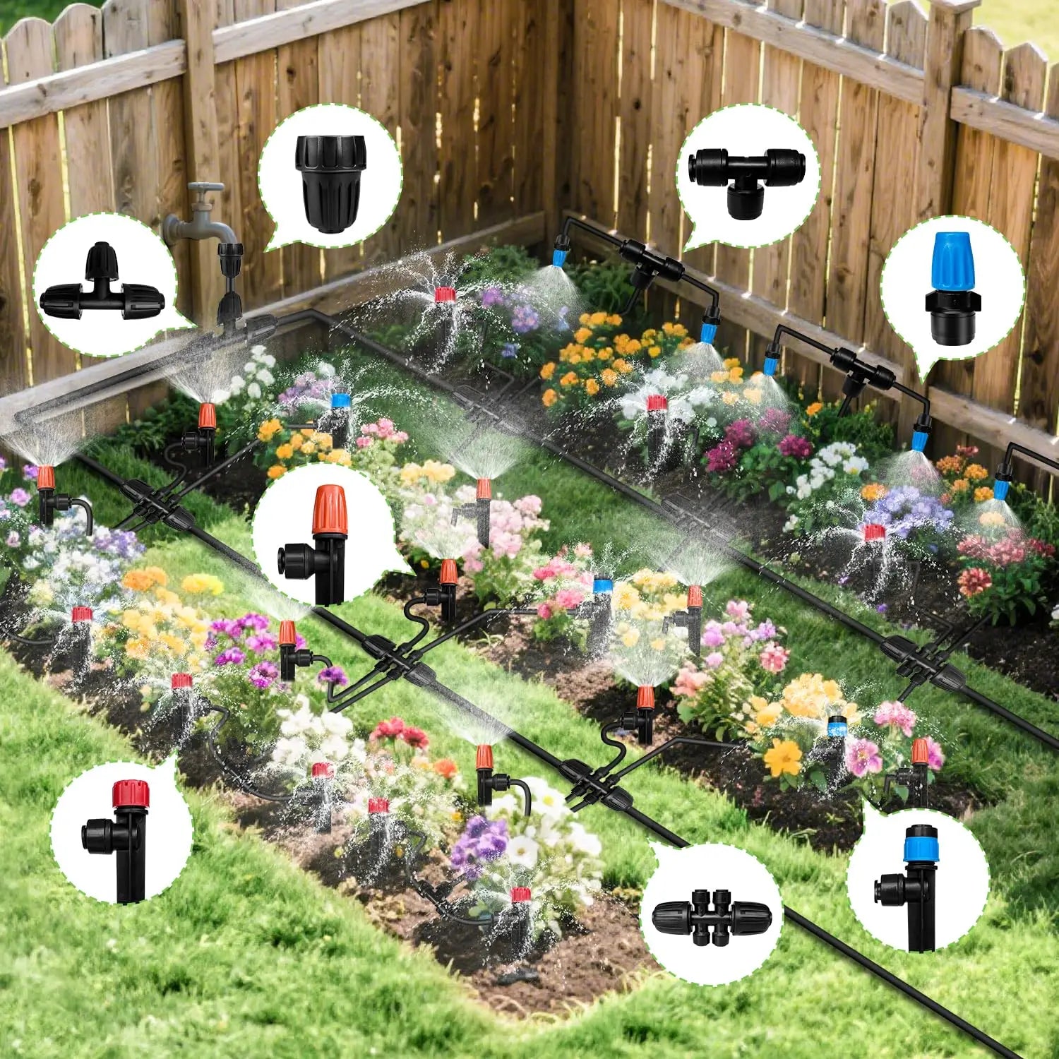 230FT Drip Irrigation System with 40 Nozzles, Adjustable Sprinklers for Garden, Greenhouse & Lawn