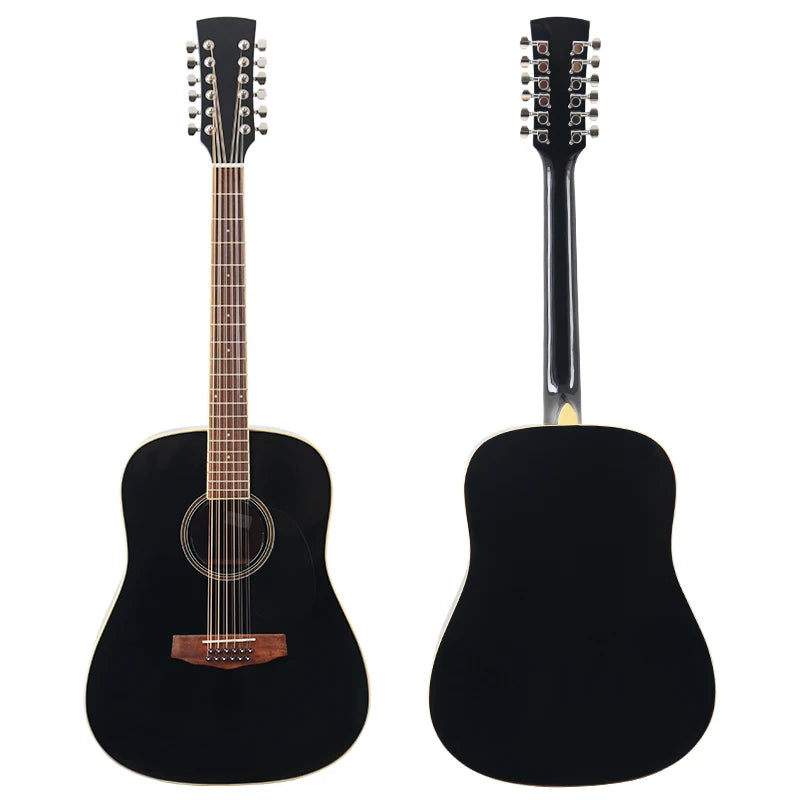 Guitarra Acústica de 12 Cuerdas 41" | Madera Spruce | Diseño Folk | Negro y Natural 🎸