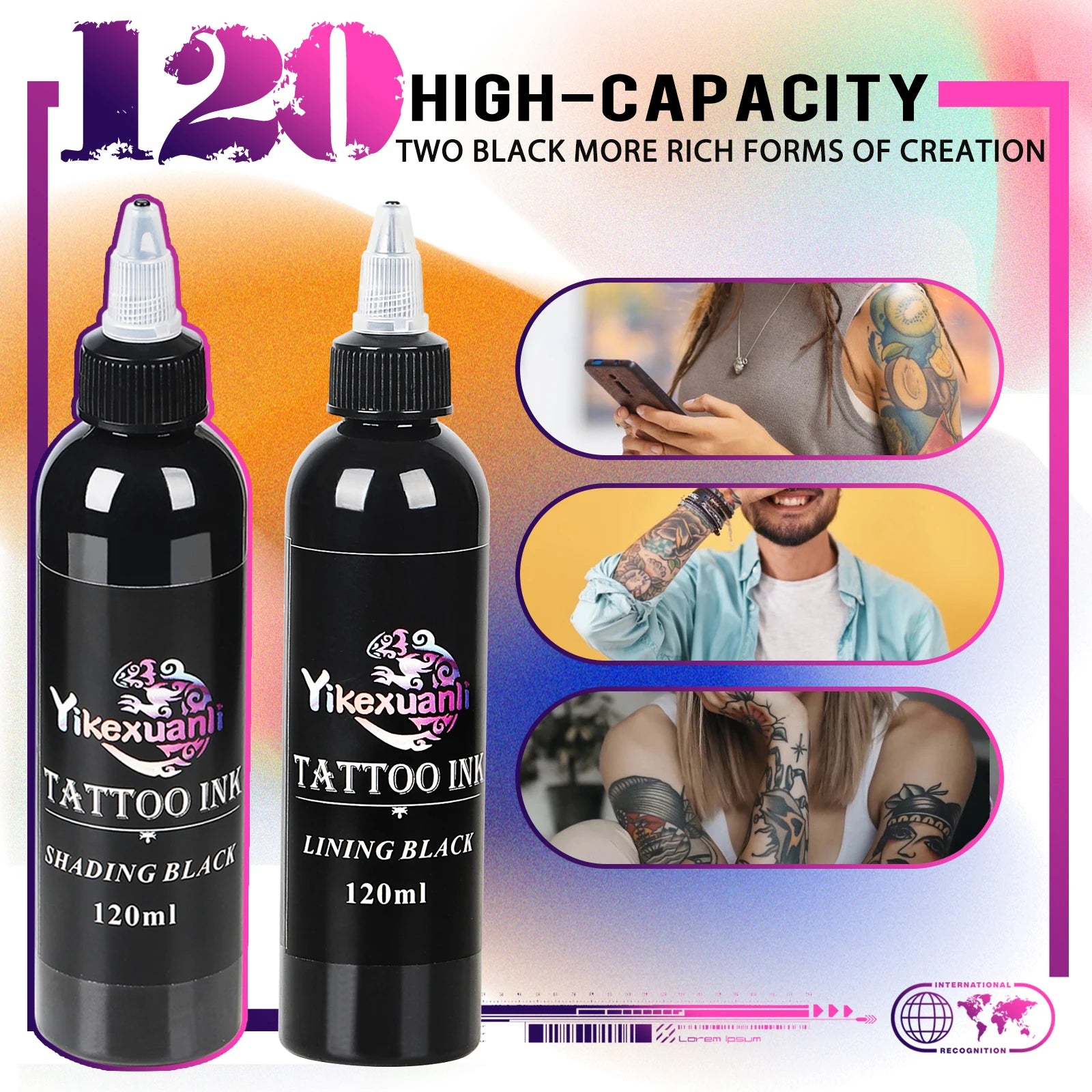 1 Bottle Of Premium Black Tattoo Ink | Cut Line Black/Super Black, Darkest, For Outlining, Shading And Blending, Long Lasting