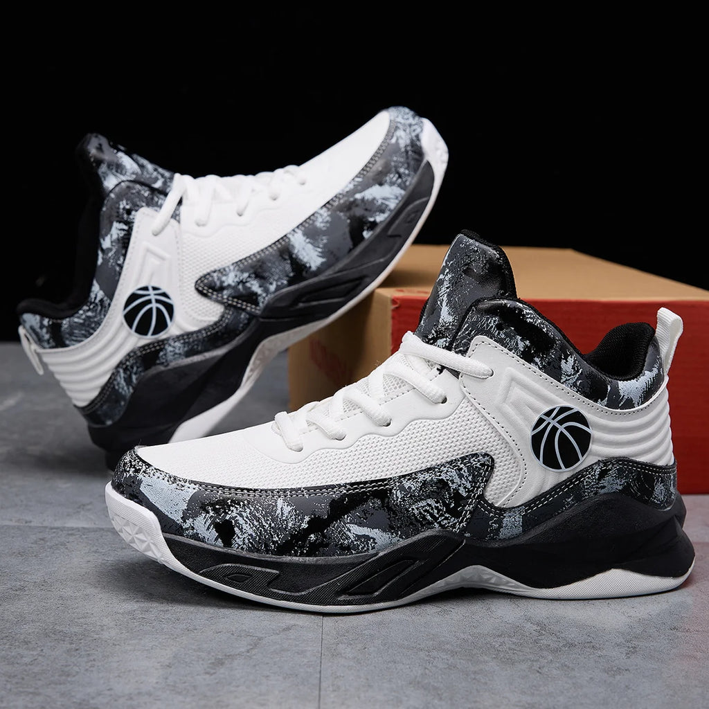 Kids' High-Top Basketball Sneakers – Anti-Slip, Star Pattern, Lace-Up