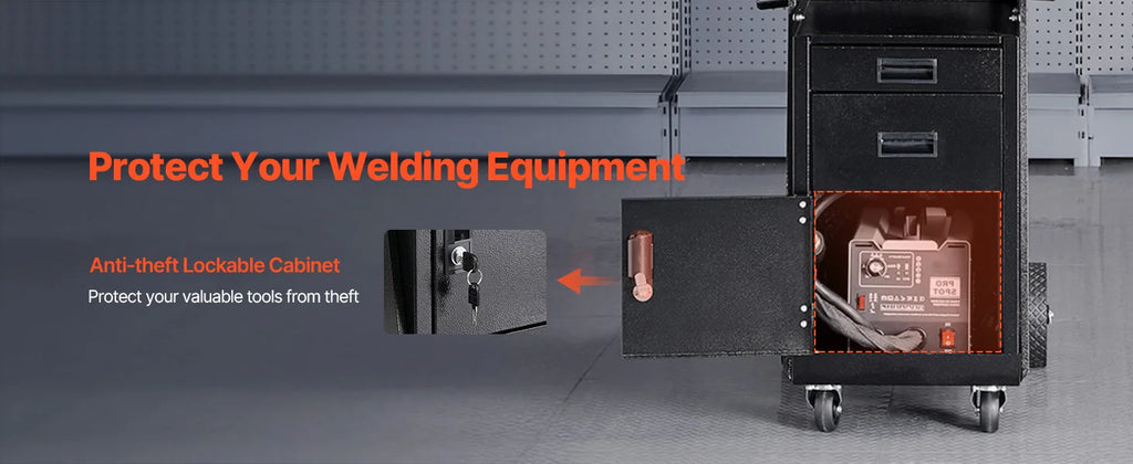 SucceBuy Welding Cart 2 Drawers Welder Cart Heavy Duty Welding Workbench Table with 360° Swivel Wheels Safety Chains Mig Welder