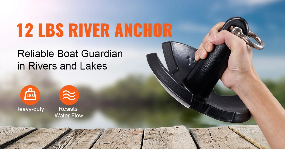 SucceBuy River Anchor 12 lbs Boat Anchor Cast Iron Black Vinyl-Coated with Shackle,  Mushroom Anchor Fit for Boats Up To 10 ft