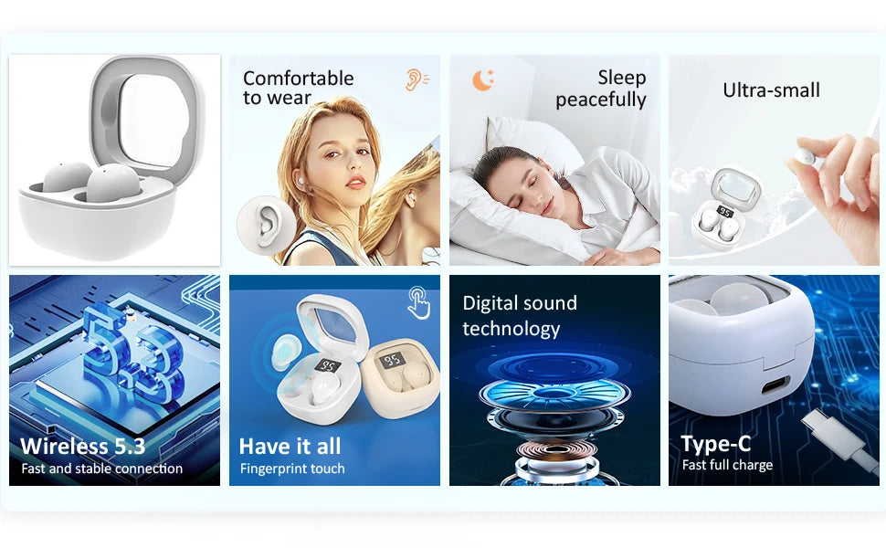 Auriculares Mini Invisibles SHUKE SK19 | Bluetooth 5.3 | Ultra Pequeños | Para Dormir | Discretos - Firu Total Sales