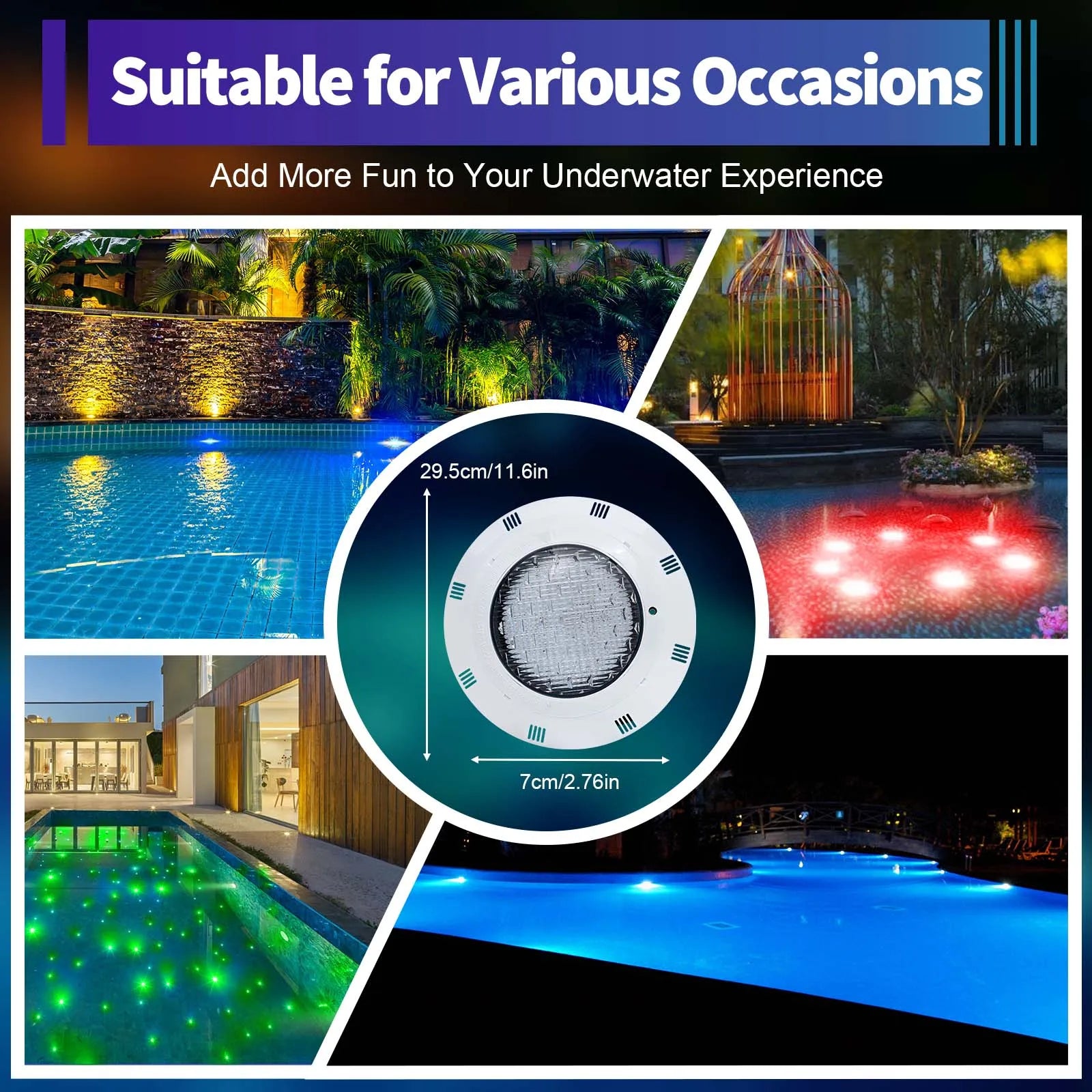 Pool Lights for Inground Pool, 45W LED Inground Pool Light, Color Changing Underwater Swimming PoolLight for 11.6" Wet Niches