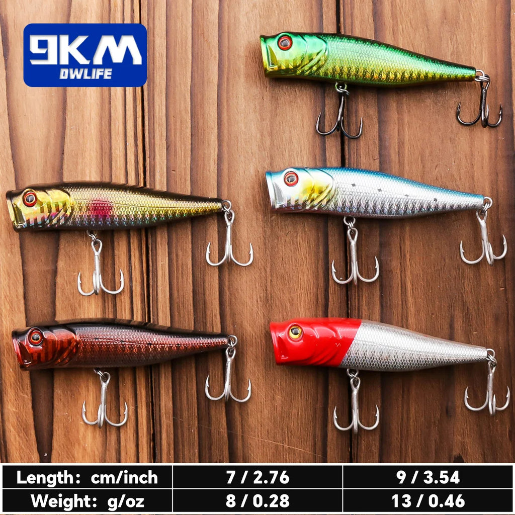 Popper Topwater 9KM DWLIFE | 7-9cm | Agua Salada | Bass, Lucio y Salmón | Anzuelos Triples | Ojos 3D - Firu Total Sales
