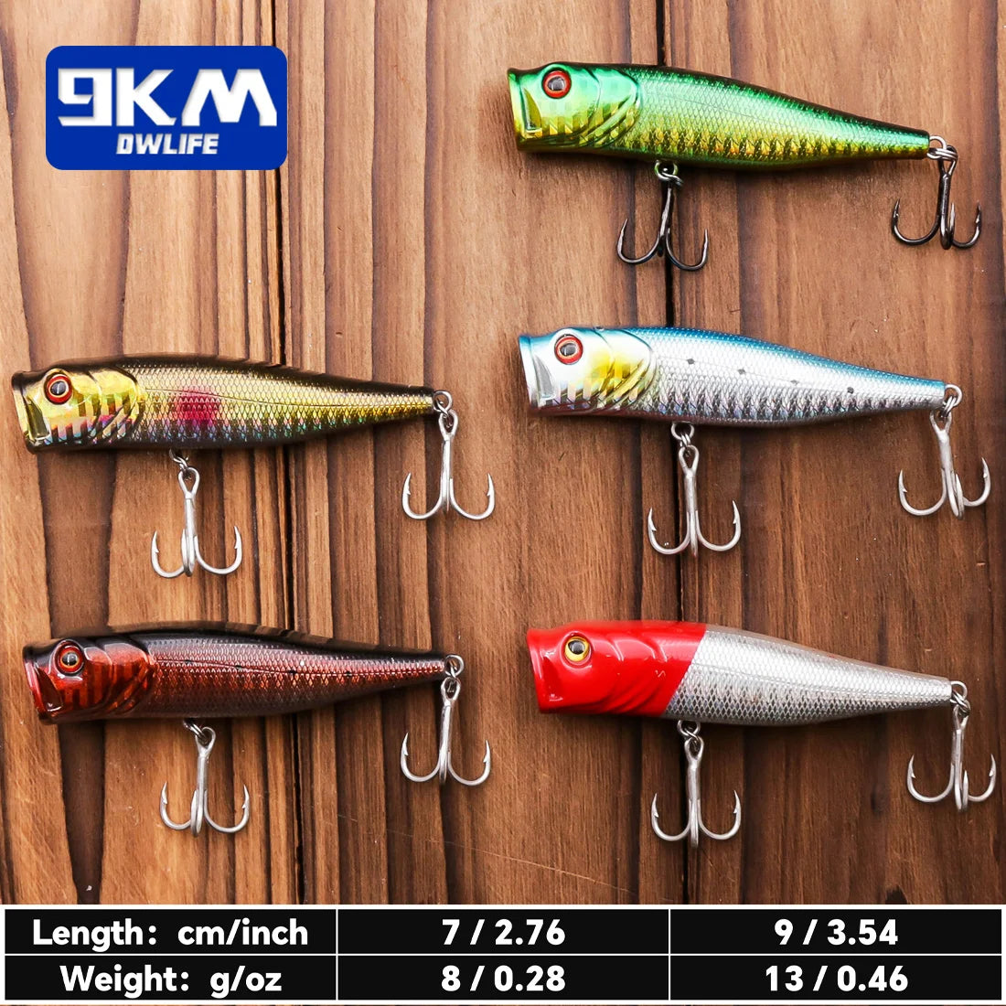 Popper Topwater 9KM DWLIFE | 7-9cm | Agua Salada | Bass, Lucio y Salmón | Anzuelos Triples | Ojos 3D - Firu Total Sales