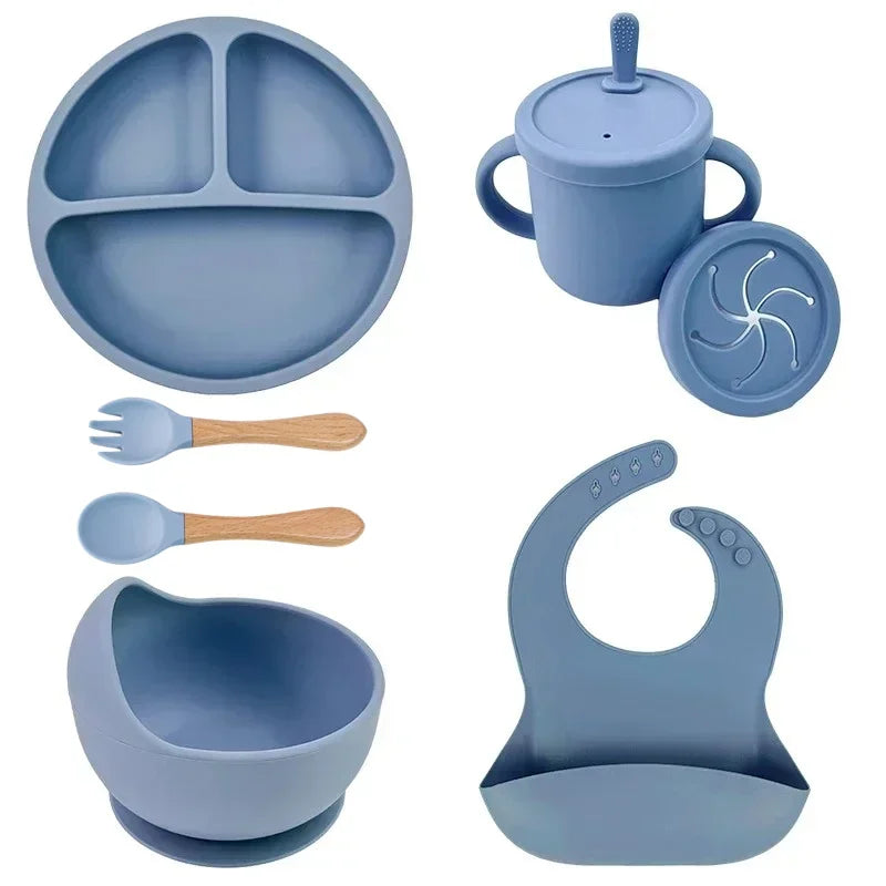 Set de Vajilla de Silicona para Bebé | Bol, Plato, Vaso, Cuchara y Tenedor 🍼