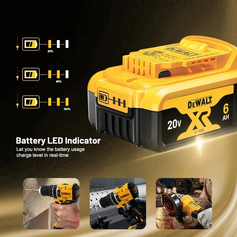 100% Genuine Dewalt 20V Battery,5AH 6AH Rechargeable Lithium Ion Battery, Dewalt DCB200 Power Tool Replacement Battery