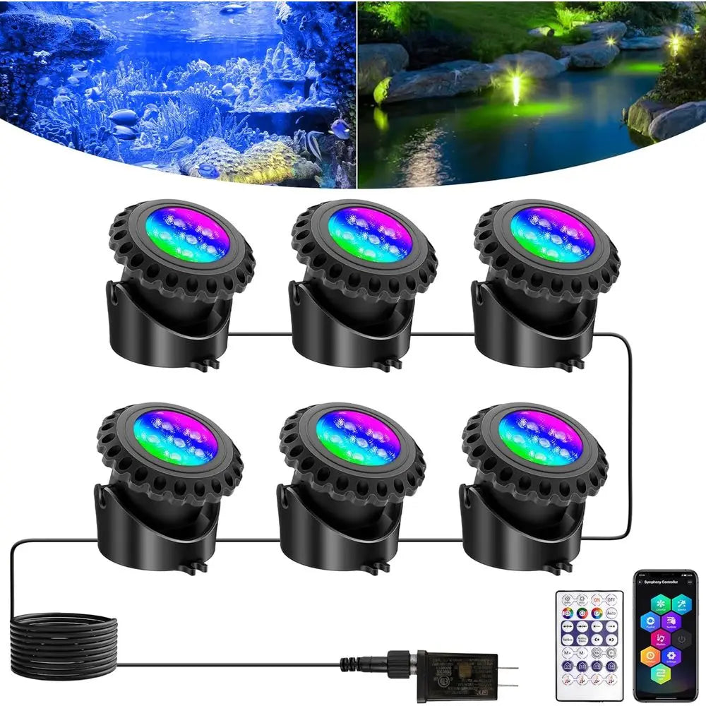 LED Pond Lights Underwater, Color Changing Submersible ountain Lights with APP Control, Waterproo Spotlight with 16 Million Col,