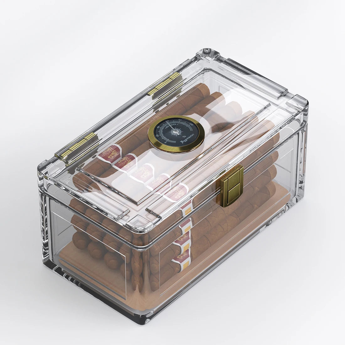 Acrylic Cigar Humidor With Hygrometer Humidifier Cedar Wood Tray Portable Humidor Box Cigar Case Fit 18-50 Smoking Accessories