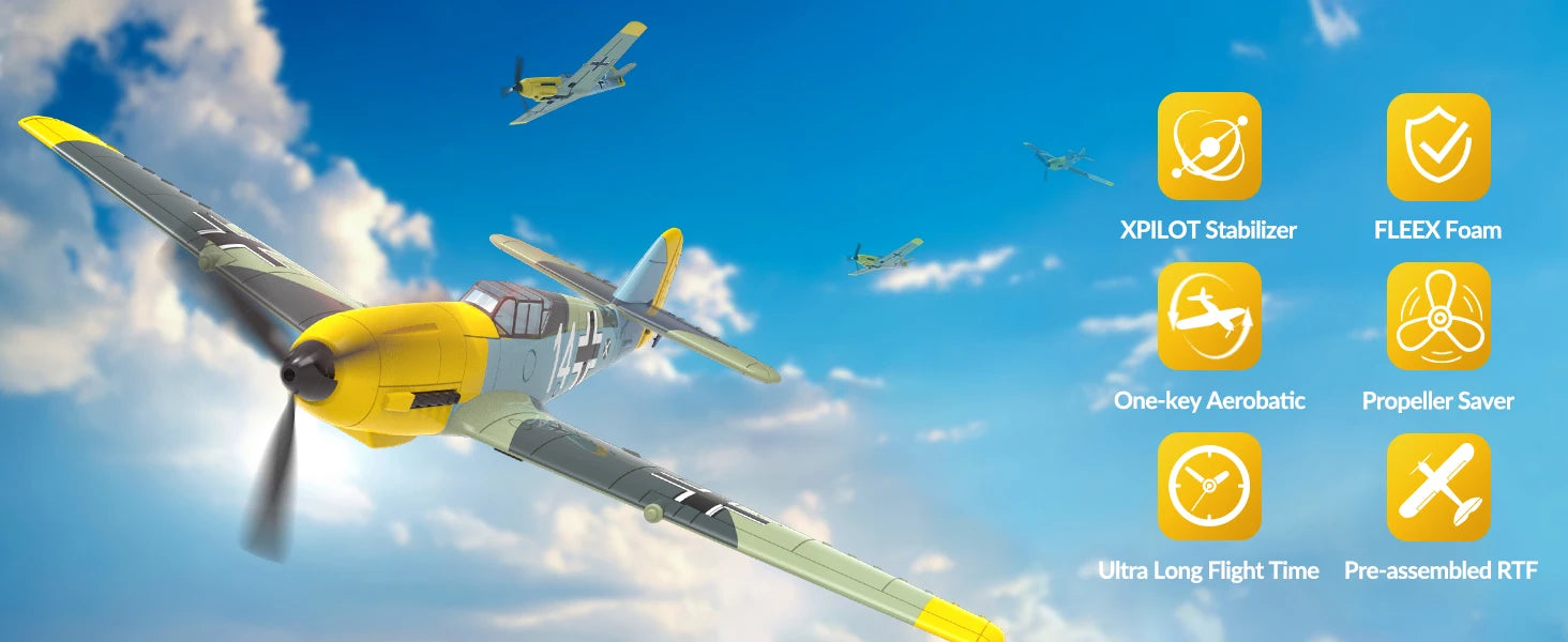 VOLANTEXRC Avión RC BF109 | 4 Canales | RTF | Alerón y Giroscopio | Acrobacias | 3 Modos | Fácil para Principiantes