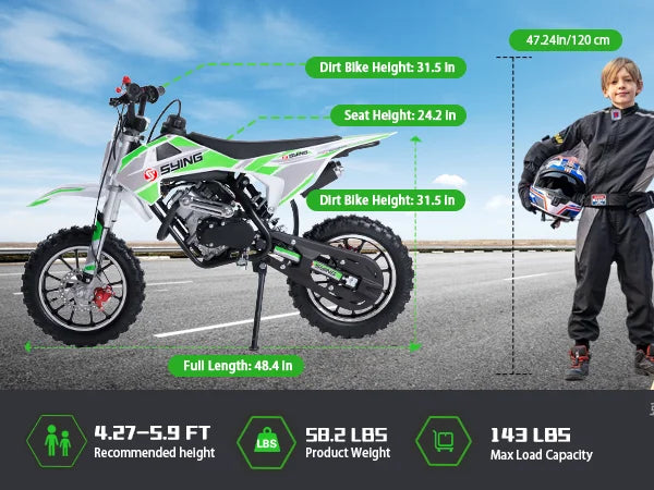 Mini Moto Off-Road 58cc 4 Tiempos con Arranque Manual | Gasolina | 6-12 Años 🏍️ - Firu Total Sales