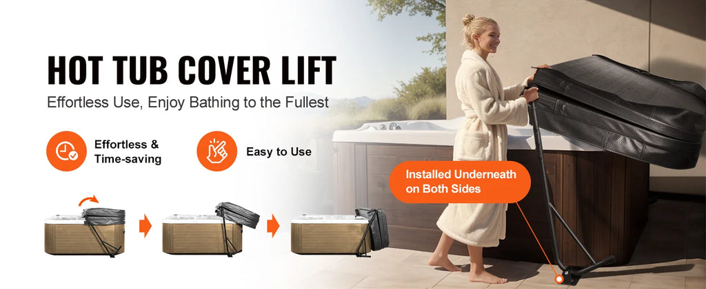 SucceBuy Hot Tub Cover Lift Spa Cover Lift Height 31.5"-41.3" Width 57"-92.5" Adjustable Installed Underneath Both Side Suitable