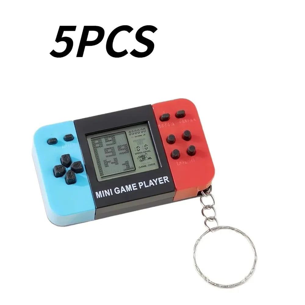 Blue Retro Mini Handheld Game Console Keychain With Bells, Cute Backpack Pendant Video Game Keyring