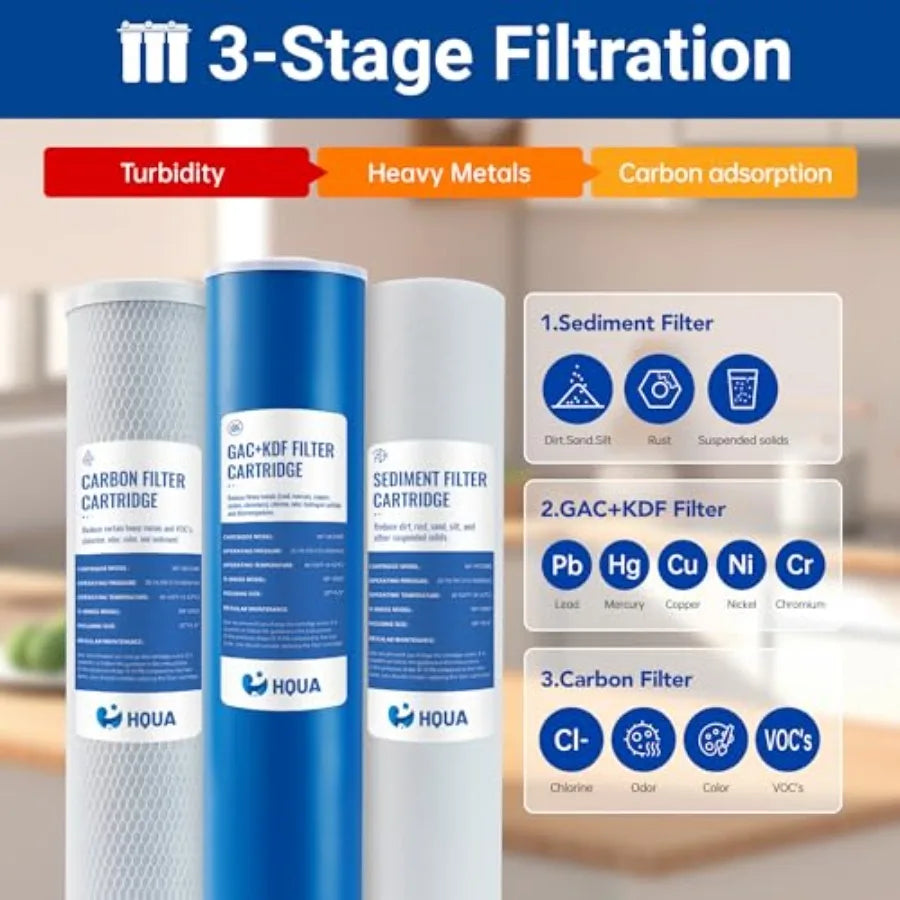 WF3-01 3-Stage Whole House Water Filtration System Reduces Heavy Metals Lead Mercury Copper Nickel Chromium Chloramine Sediment