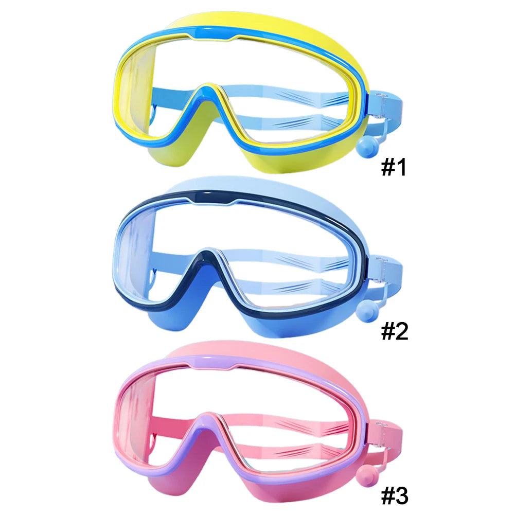 Kids Swim Goggles HD Swim Glasses with Earplugs UV Protection Swimming Goggles Large Frame Swim Sports Eyewear for Boys Girls