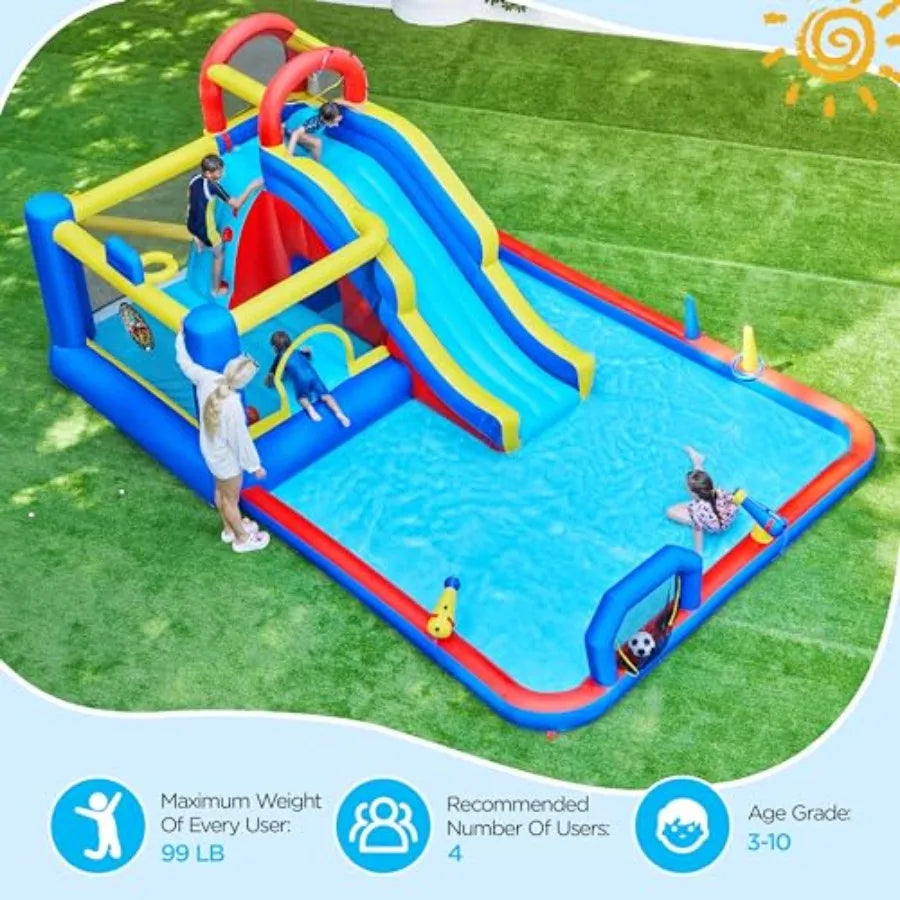 Castillo Inflable 10 en 1 con Tobogán de Agua | PVC Azul | Niños 3-10 Años 🎉 - Firu Total Sales