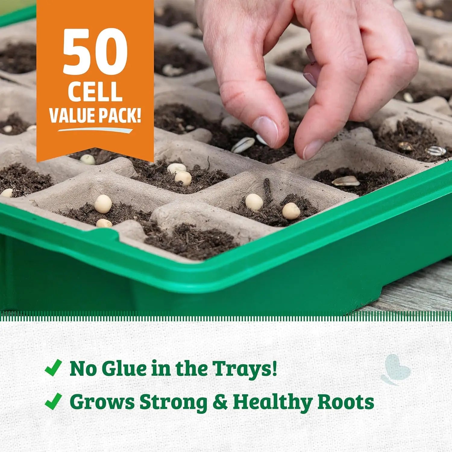 Biodegradable Seed Starter Trays, 50-Cell Peat-Free Organic Gardening Kit for Herbs Vegetables