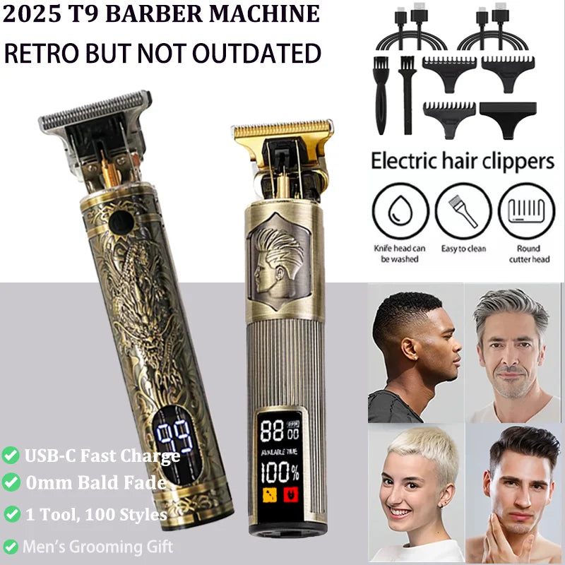New！T9 Electric Hair Trimmer/Accessories | USB Professional Shaver | 0mm Bald Fade Cutting Machine Portable for Men Home Haircut - Firu Total Sales