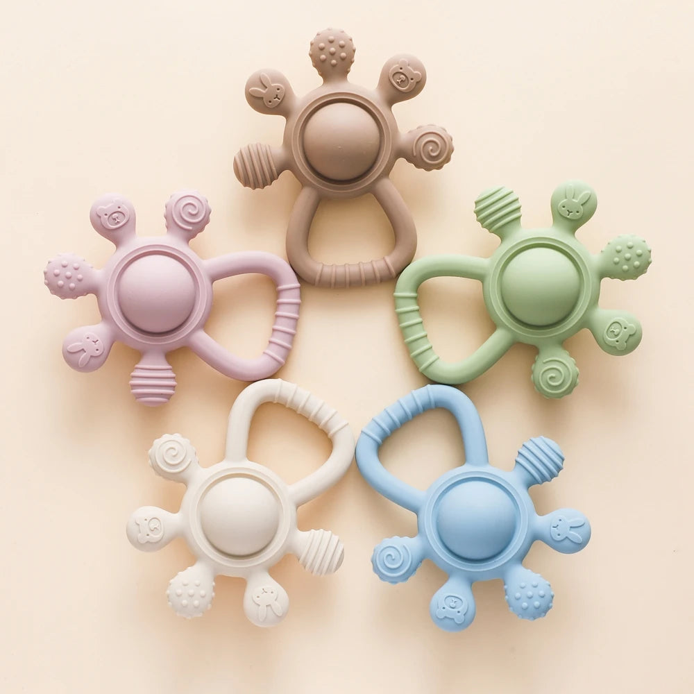 BPA Free Silicone Baby Teether — Sensory Rattle + Hand Bell | 0-12 Months