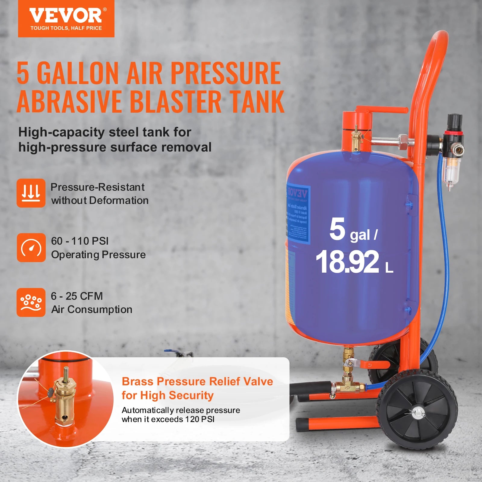 SucceBuy 5/10/20 Gallon Sand Blaster 60-110 PSI Portable Air Sandblaster Kit w/ Oil-Water Separator for Paint Stain Rust Removal
