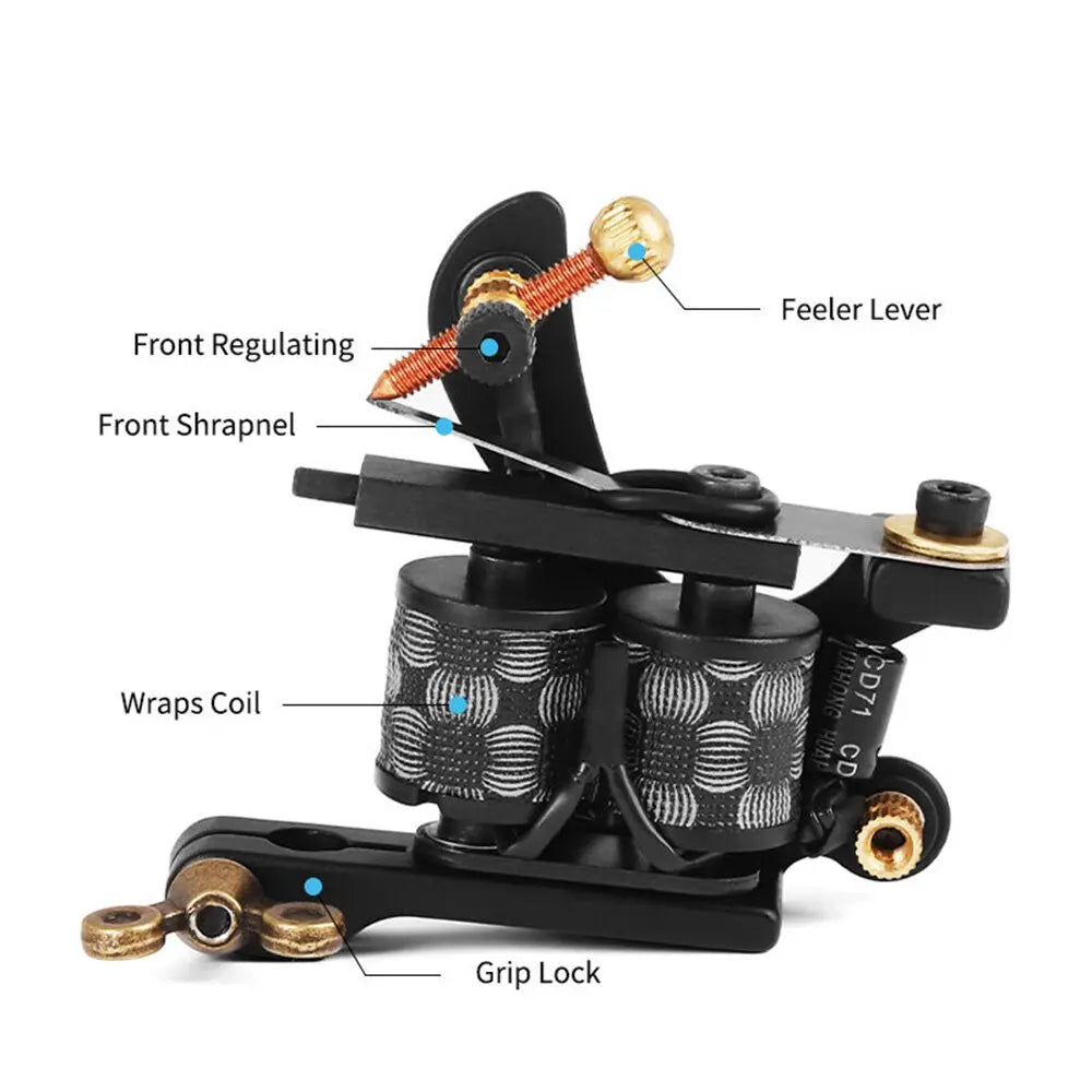 Professional Coil Tattoo Machine Gun 10 Wraps Cast Iron Tattoo Coil Machine for Tattoo Liner and Shader Traditional Tattoo Gun