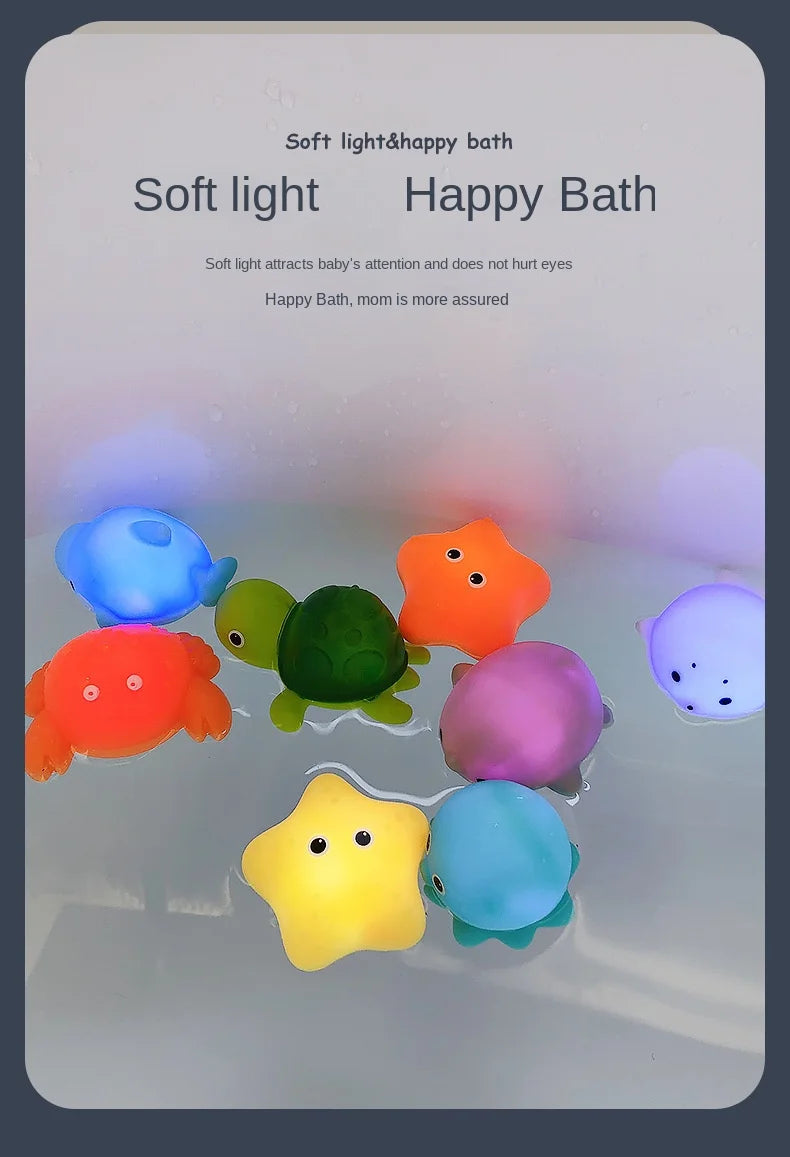 Glowable Animal Washing Water Set Floating Water Light Net Fishing Fish Playing Water Toys Children's Baby Bath Toys Floating