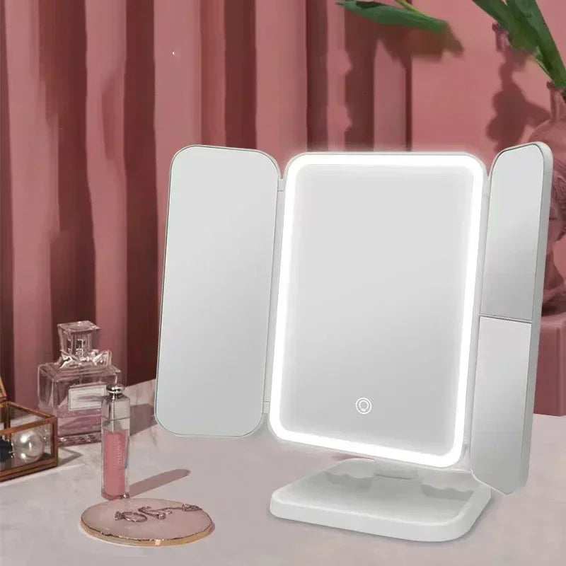 Espejo Maquillaje Plegable 3 Paneles con Luces LED | Luz de Relleno Inteligente | Tocador y Dormitorio - Firu Total Sales