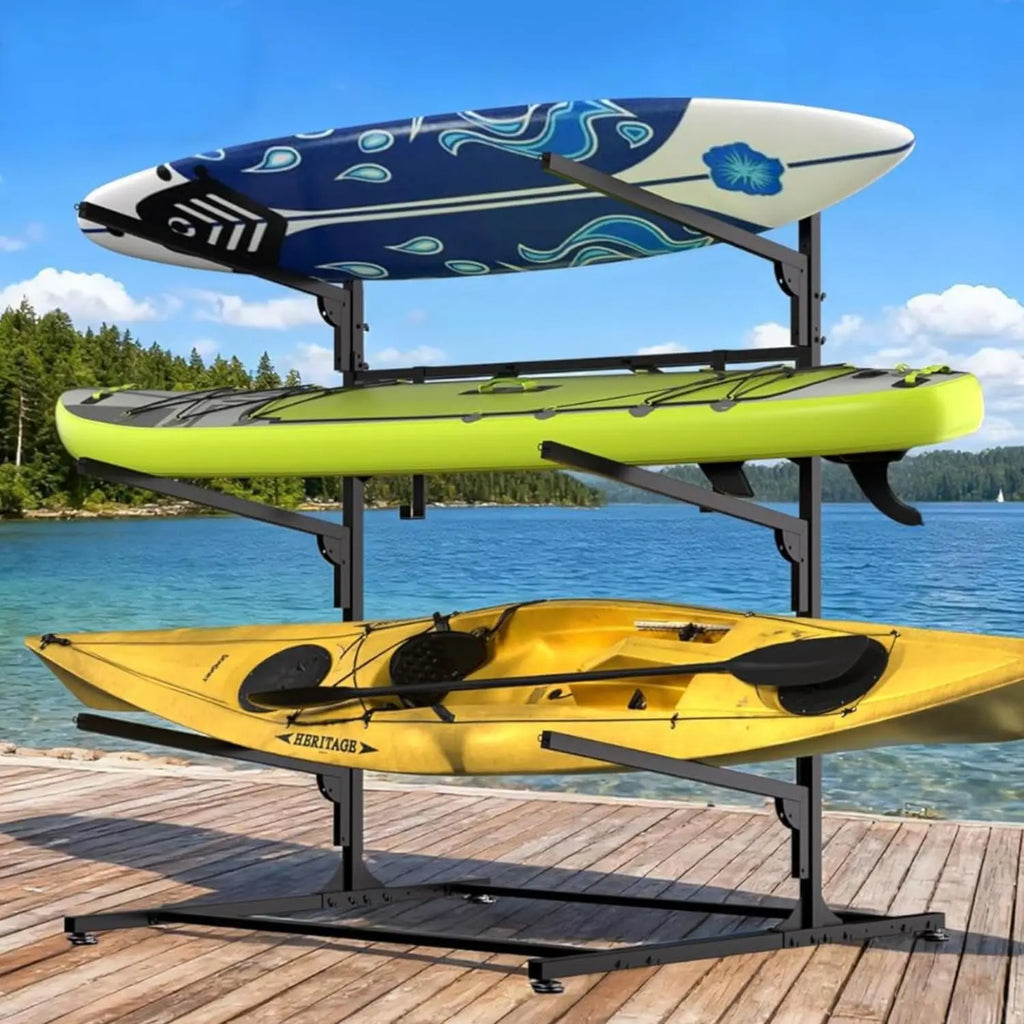 3/4 Tier Kayak Storage Rack, Heavy-Duty Metal Multifunctional Floor Holder For Canoe Surfboard Paddleboard