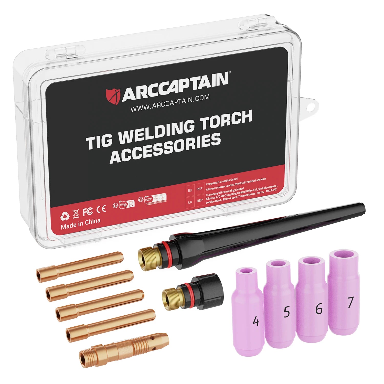 ARCCAPTAIN TIG Welding Torch Accessories Kit  Alumina Nozzle Collets Body Stubby Gas Lens #10 Glass Cup Consumables Kit
