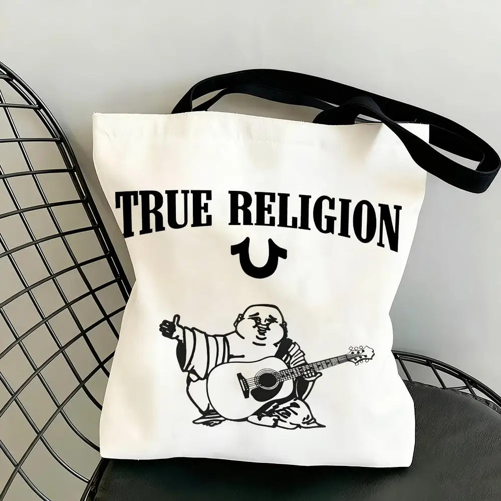 T-True Religion Storage Bags Canvas Tote Bag Double-Sided Print Fashion Shoulder Shopping Bag Gift Handbags