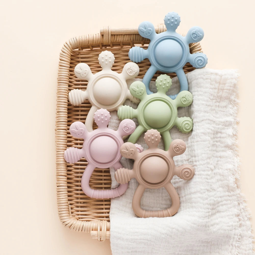 BPA Free Silicone Baby Teether — Sensory Rattle + Hand Bell | 0-12 Months