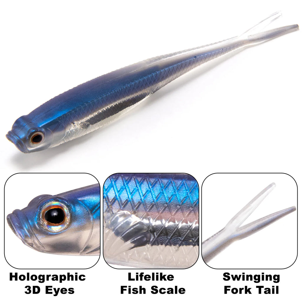 Dr.Fish 5/6 Piezas Señuelo Silicona | Cola Bifurcada | Drop Shot | Bass, Trucha y Lucio | Weedless - Firu Total Sales